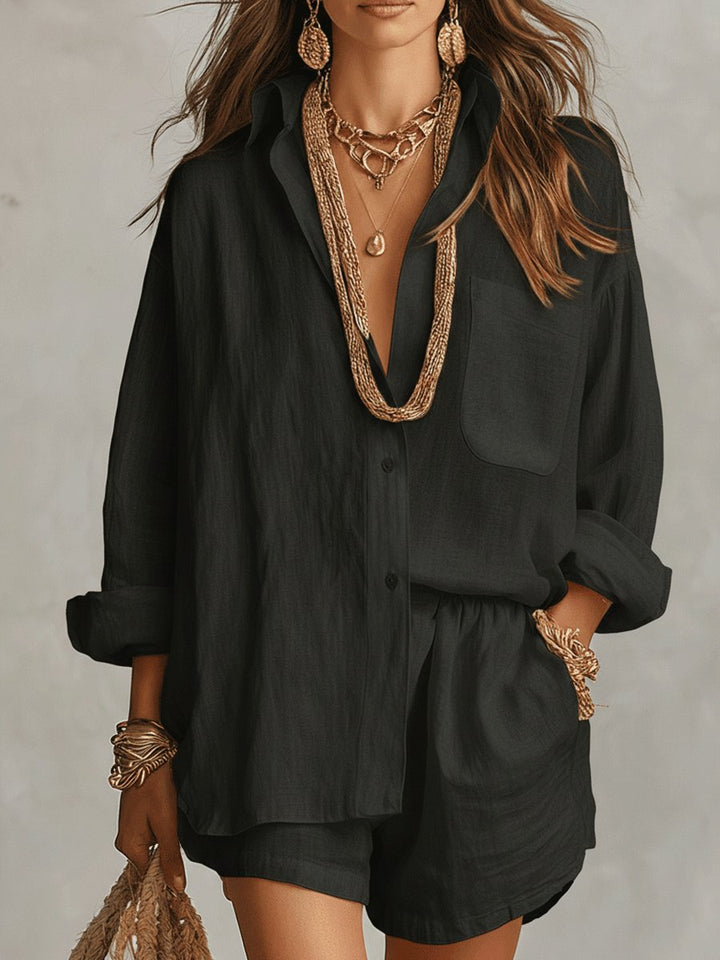 Grace | Women's Oversized Linen Shirt Shorts Set