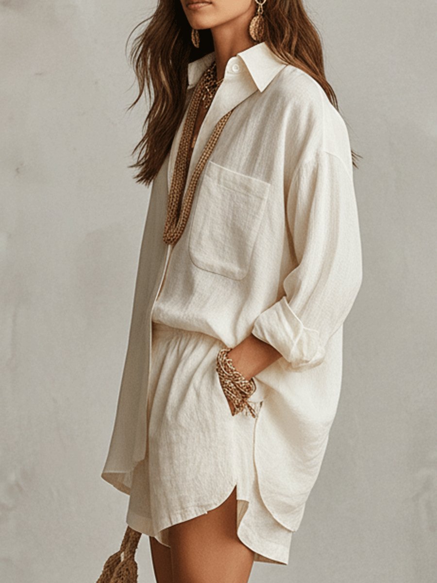 Grace | Women's Oversized Linen Shirt Shorts Set