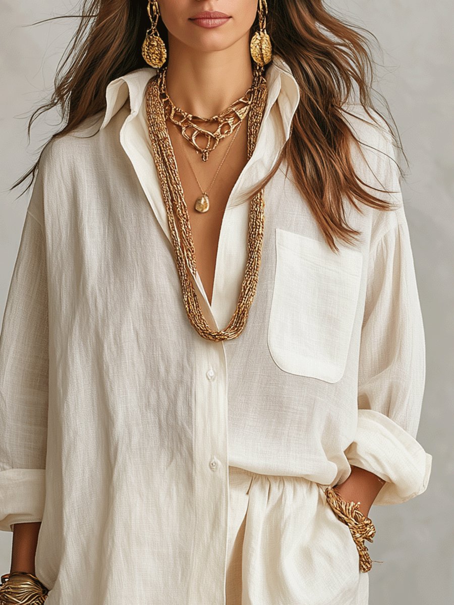 Grace | Women's Oversized Linen Shirt Shorts Set