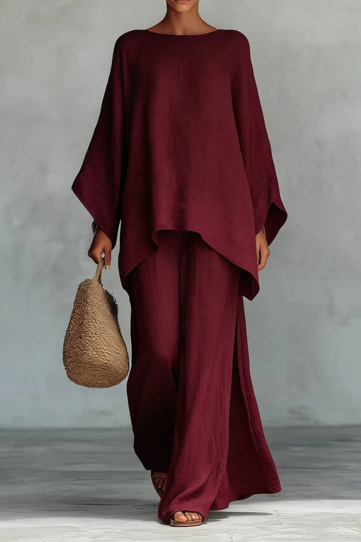 Florence | Women's Relaxed Batwing-Sleeve Linen Wide-Leg Trouser Co-ord Set