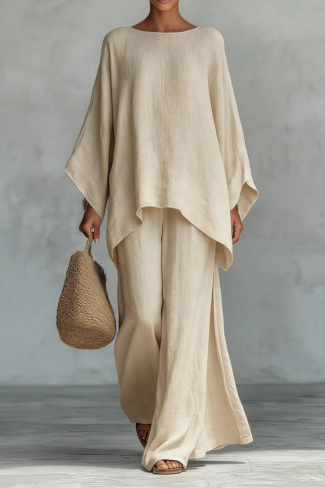 Florence | Women's Relaxed Batwing-Sleeve Linen Wide-Leg Trouser Co-ord Set