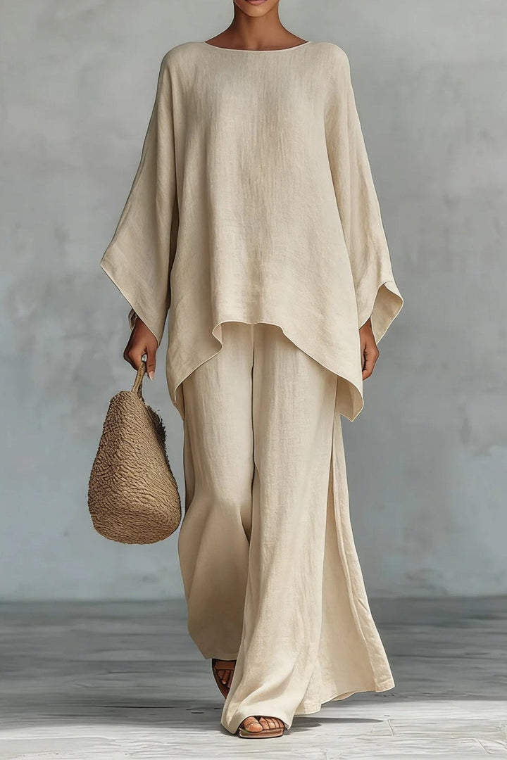 Florence | Women's Relaxed Batwing-Sleeve Linen Wide-Leg Trouser Co-ord Set
