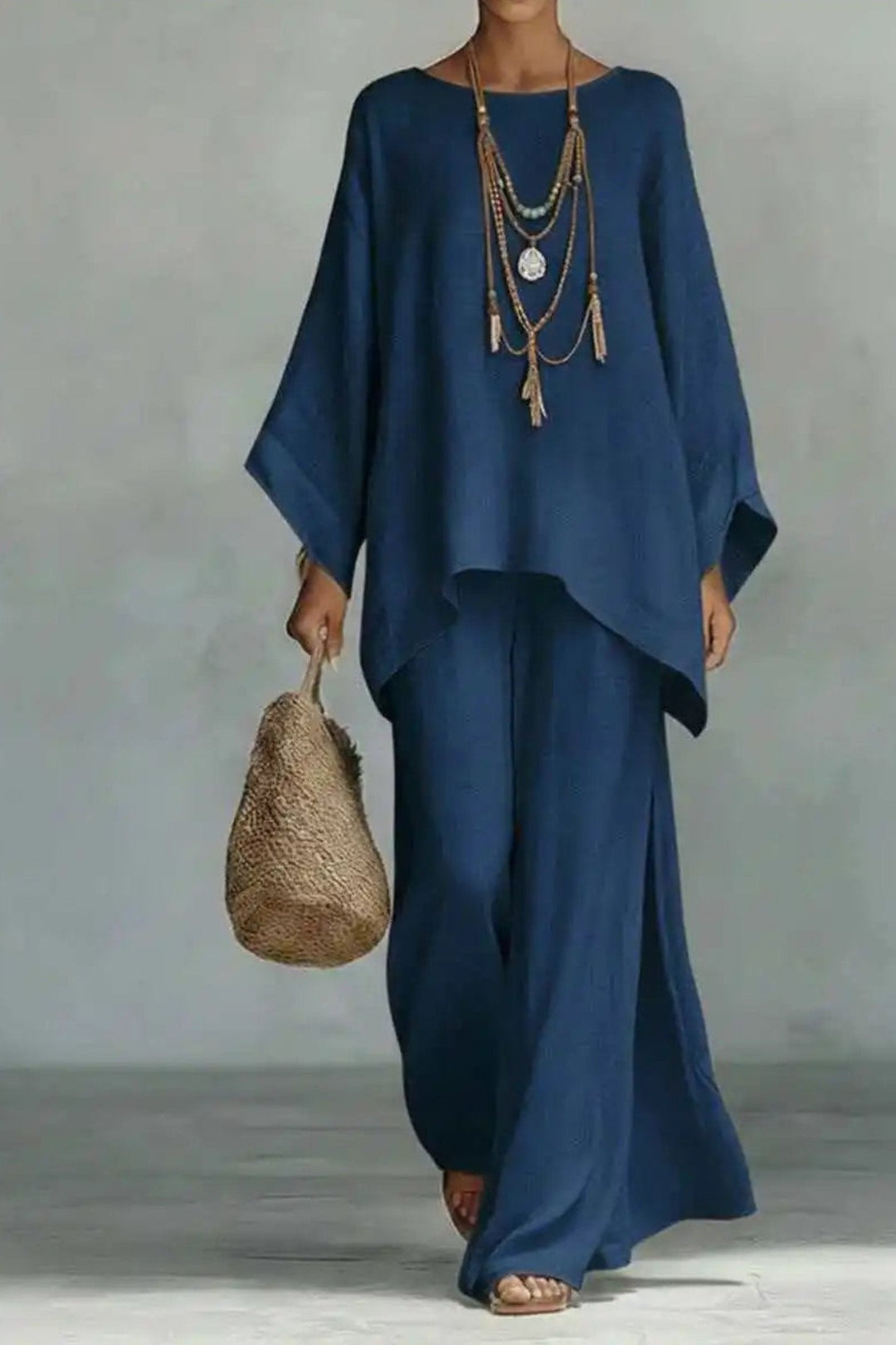 Florence | Women's Relaxed Batwing-Sleeve Linen Wide-Leg Trouser Co-ord Set
