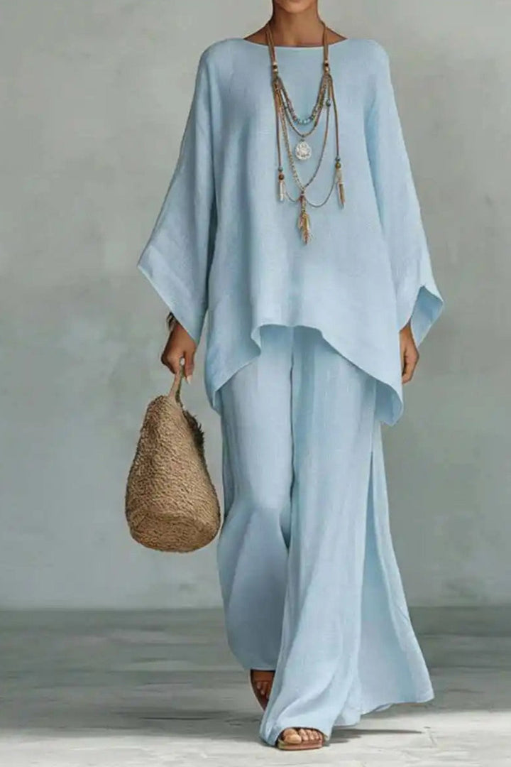 Florence | Women's Relaxed Batwing-Sleeve Linen Wide-Leg Trouser Co-ord Set