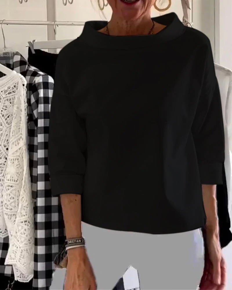 Emily | Women's Relaxed-Fit Cowl Neck Three-Quarter Sleeve Casual Top