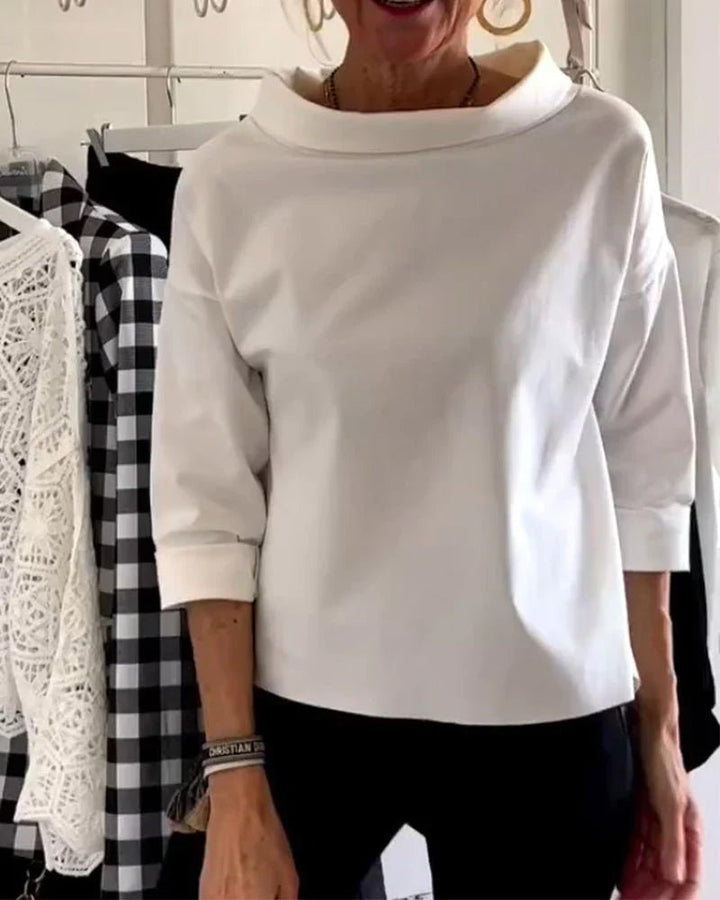 Emily | Women's Relaxed-Fit Cowl Neck Three-Quarter Sleeve Casual Top