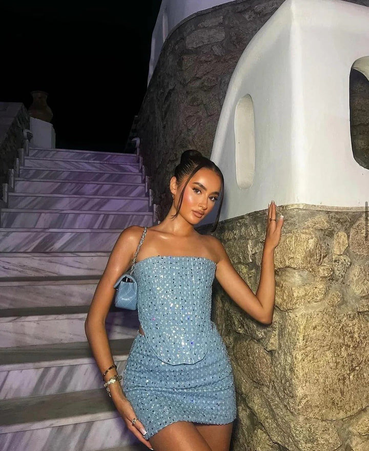 Aria | Women's Sequin Denim Strapless Two-Piece Set