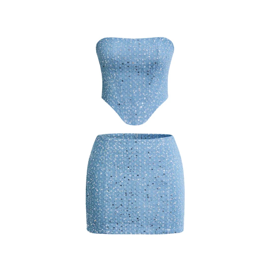 Aria | Women's Sequin Denim Strapless Two-Piece Set