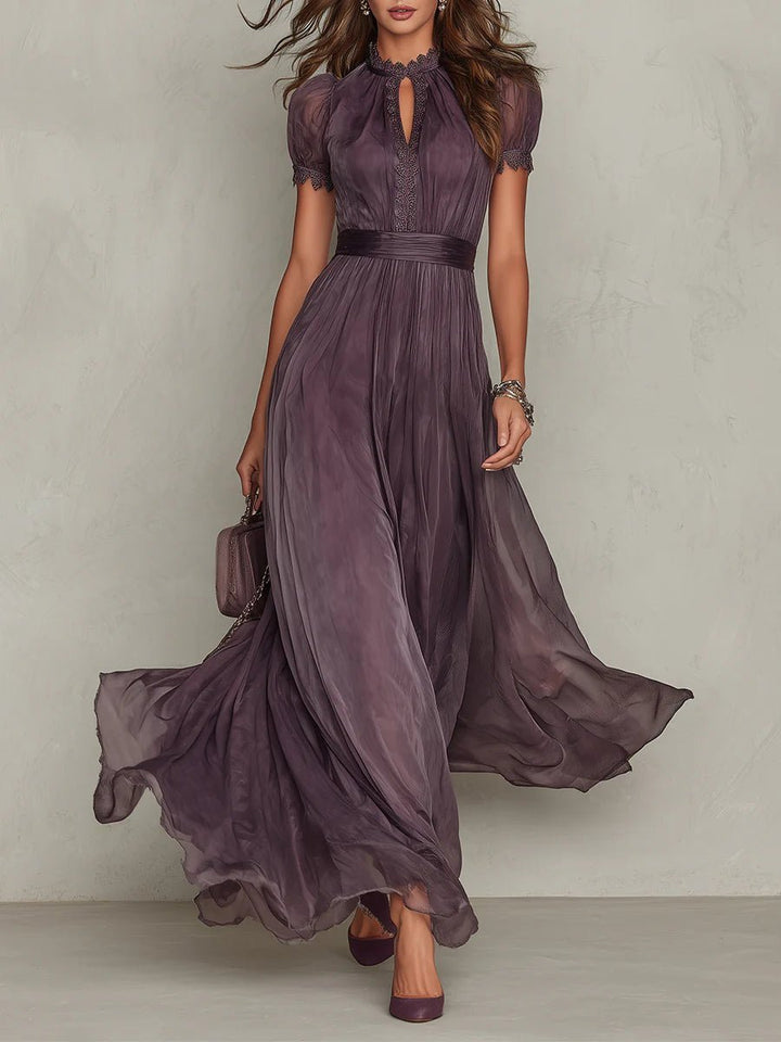 Willow | Women's Short Sleeve Keyhole Lace-Trim Chiffon Maxi Dress