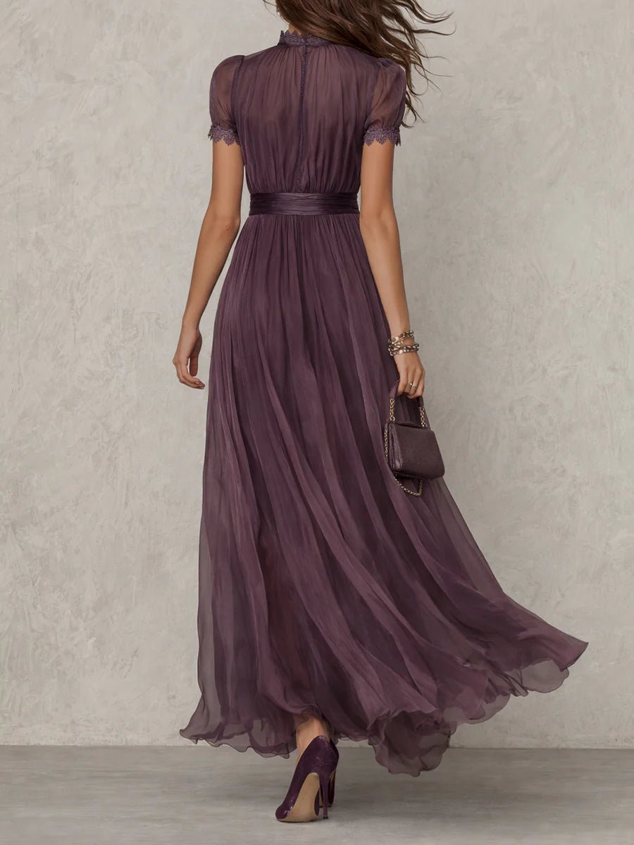 Willow | Women's Short Sleeve Keyhole Lace-Trim Chiffon Maxi Dress
