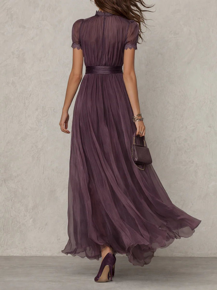 Willow | Women's Short Sleeve Keyhole Lace-Trim Chiffon Maxi Dress