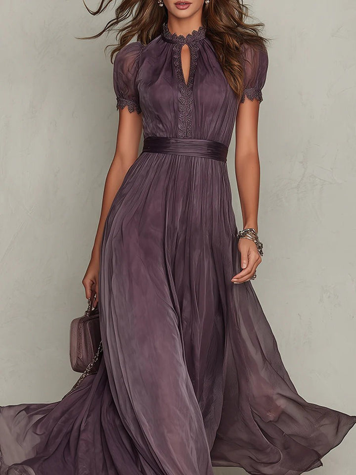 Willow | Women's Short Sleeve Keyhole Lace-Trim Chiffon Maxi Dress