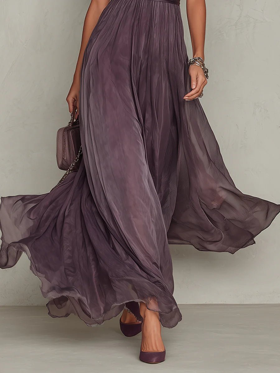 Willow | Women's Short Sleeve Keyhole Lace-Trim Chiffon Maxi Dress