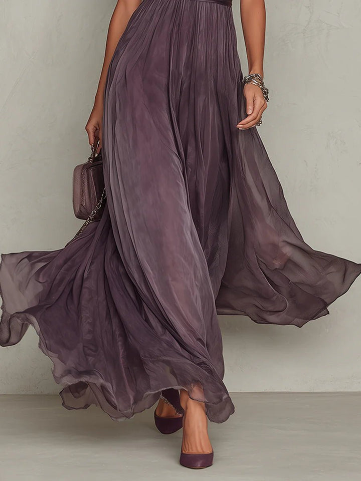 Willow | Women's Short Sleeve Keyhole Lace-Trim Chiffon Maxi Dress