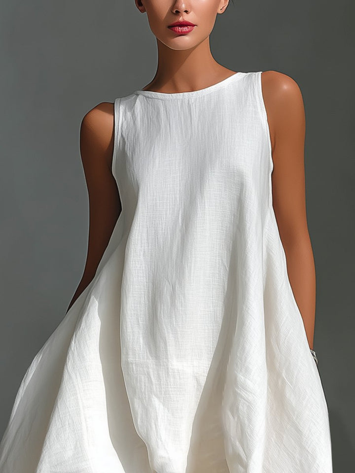 Amelia | Women's Sleeveless Asymmetric Handkerchief-Hem Linen Midi Dress