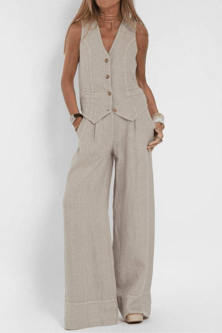 Ivy | Women's Sleeveless Button-Front Wide-Leg Two-Piece Set