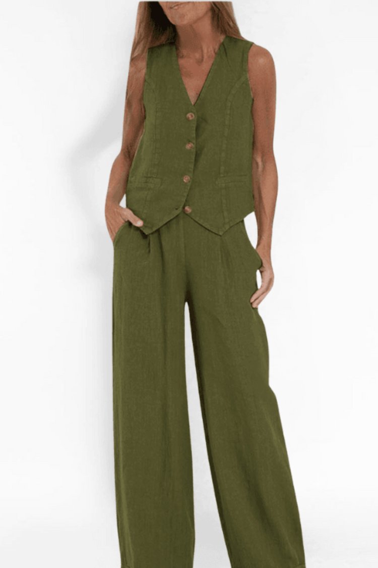 Ivy | Women's Sleeveless Button-Front Wide-Leg Two-Piece Set