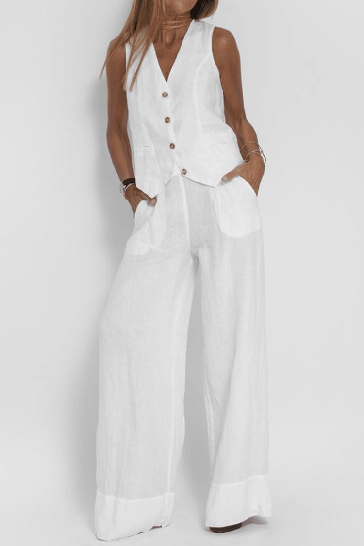 Ivy | Women's Sleeveless Button-Front Wide-Leg Two-Piece Set