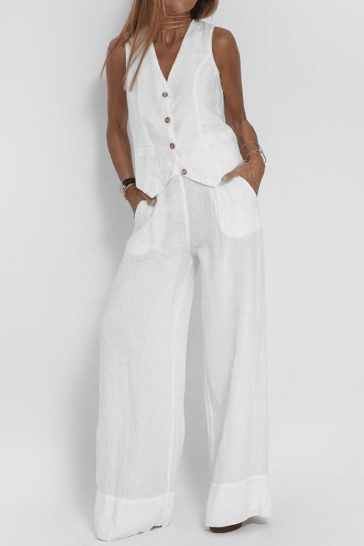 Ivy | Women's Sleeveless Button-Front Wide-Leg Two-Piece Set