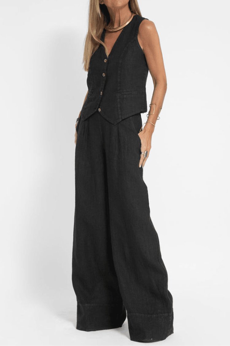 Ivy | Women's Sleeveless Button-Front Wide-Leg Two-Piece Set