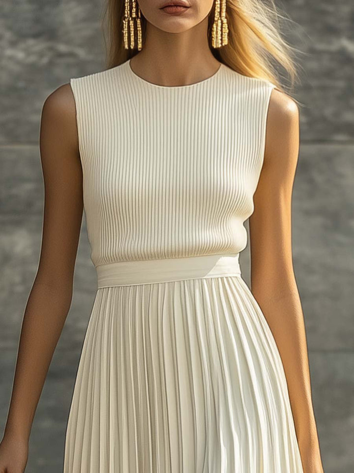 Evelyn | Women's Sleeveless Knit Pleated Chiffon Maxi Dress