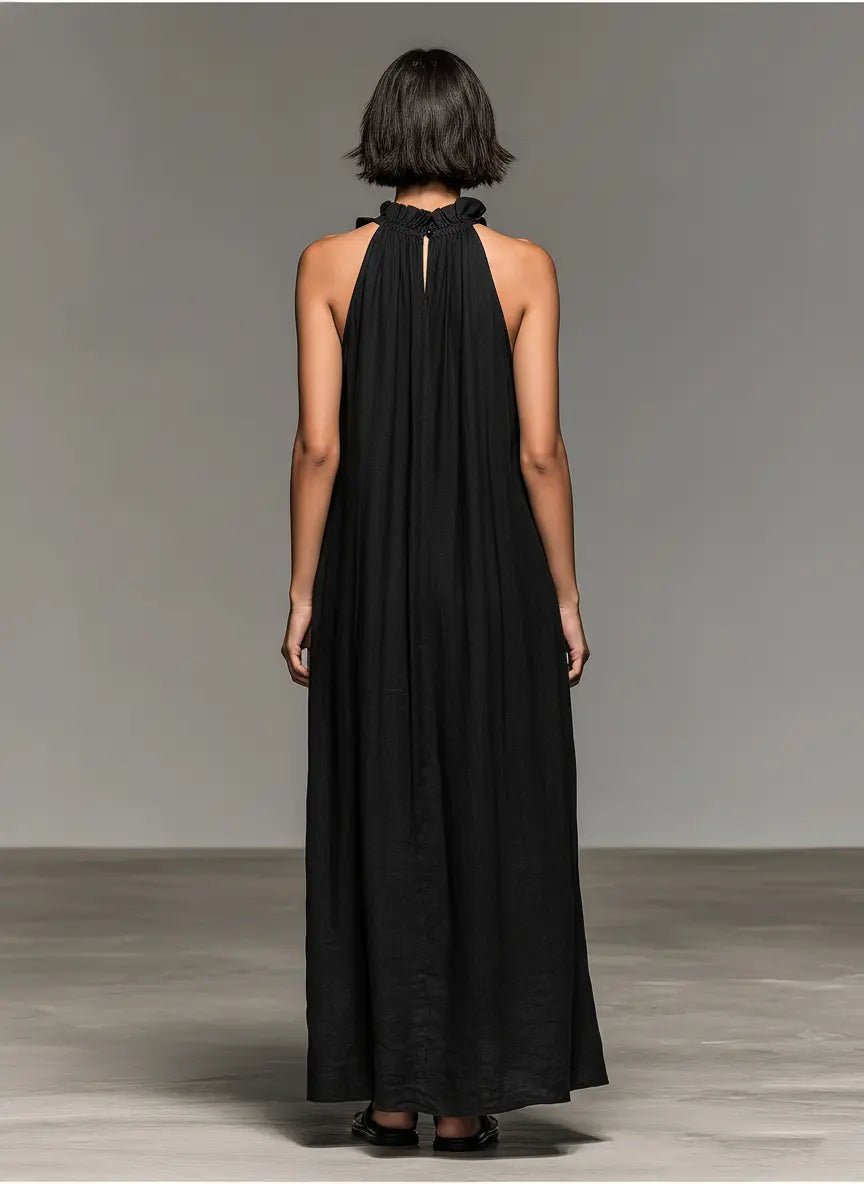 Willow | Women's Sleeveless Linen Halter Ruffle Maxi Dress