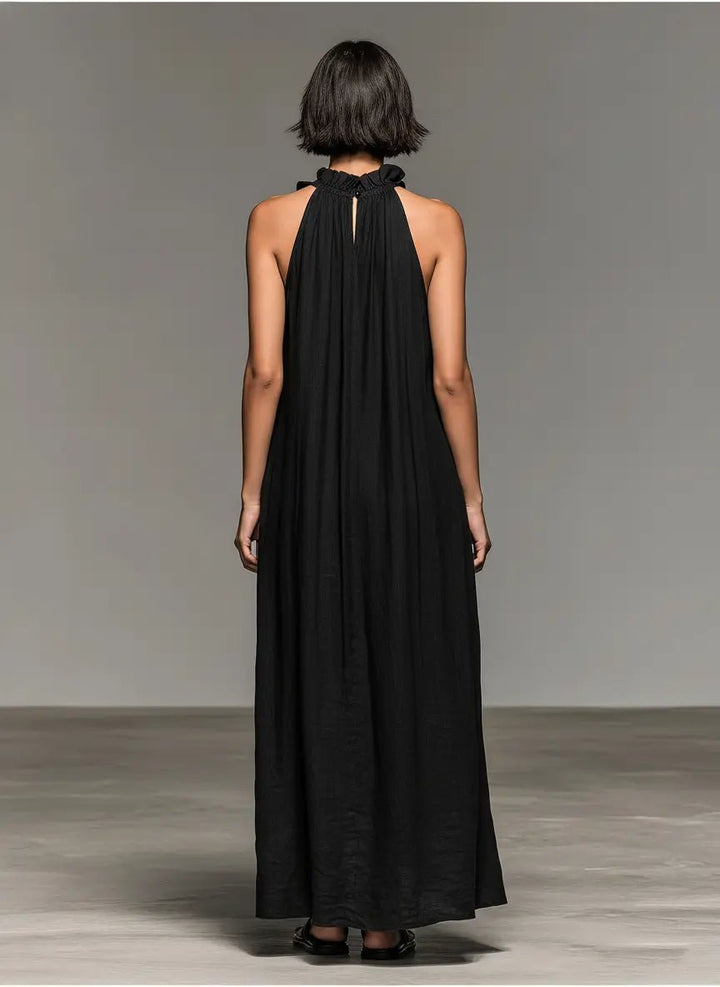 Willow | Women's Sleeveless Linen Halter Ruffle Maxi Dress