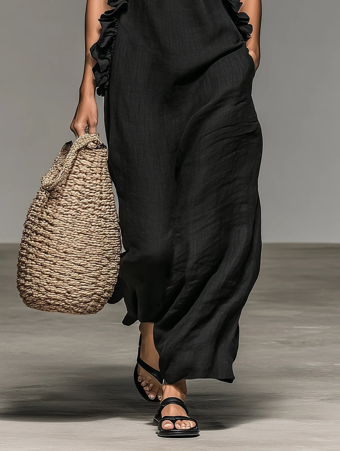 Willow | Women's Sleeveless Linen Halter Ruffle Maxi Dress