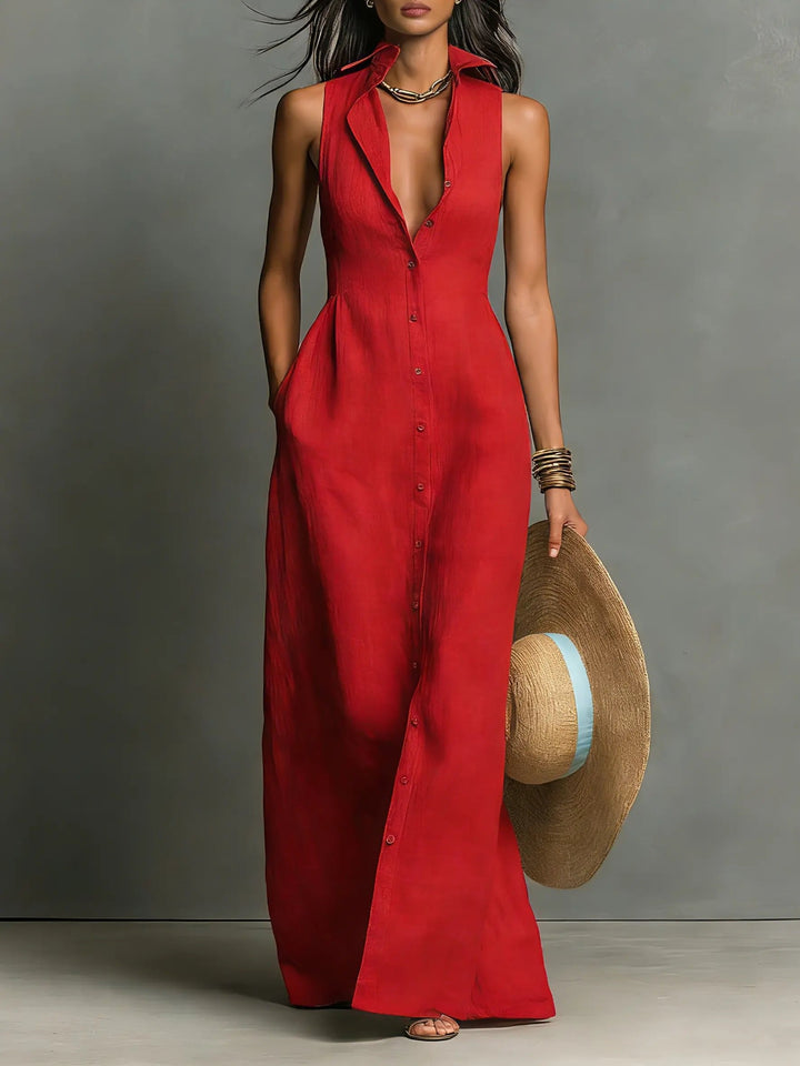 Isla | Women's Sleeveless Linen Maxi Shirt Dress