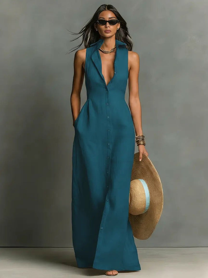 Isla | Women's Sleeveless Linen Maxi Shirt Dress
