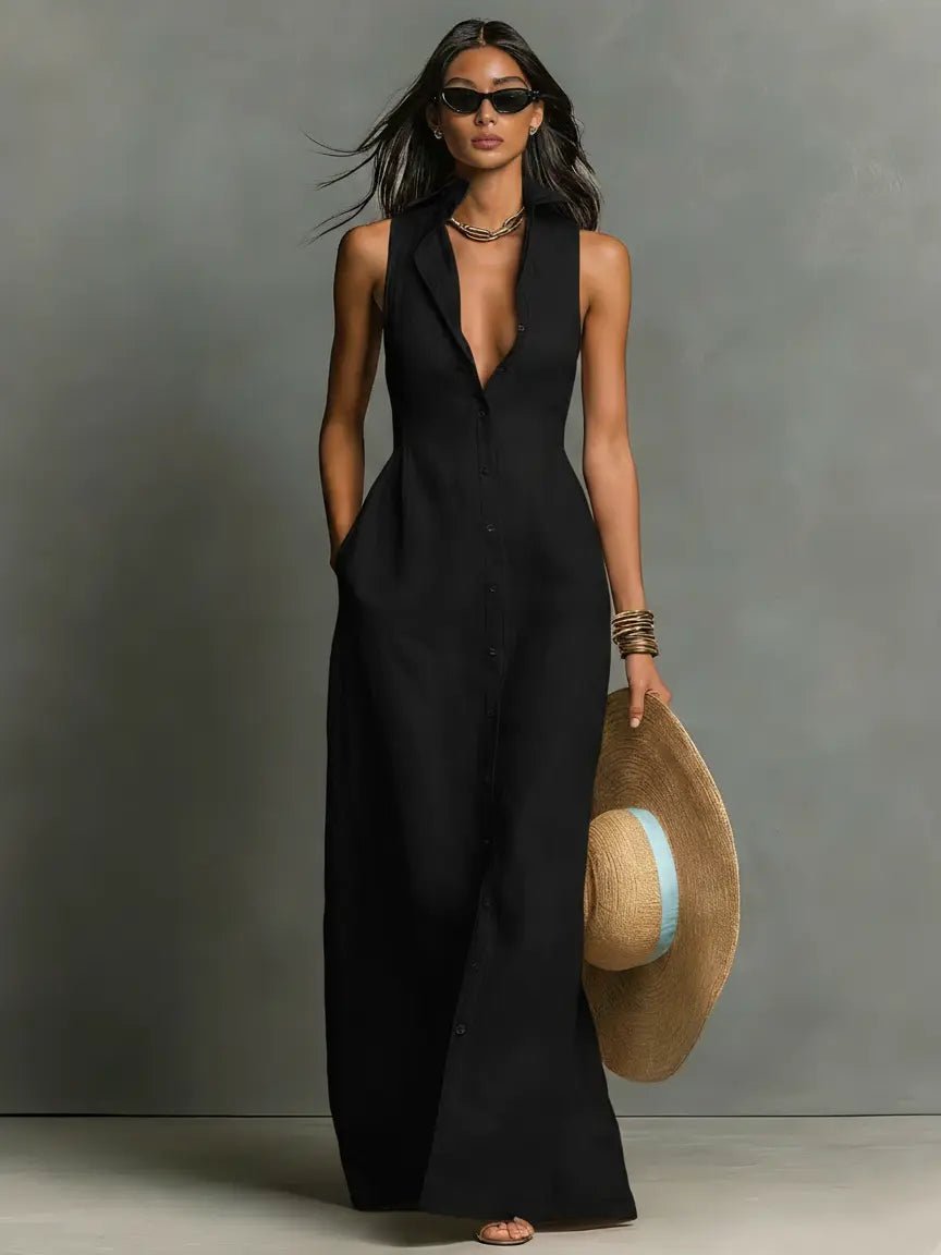 Isla | Women's Sleeveless Linen Maxi Shirt Dress