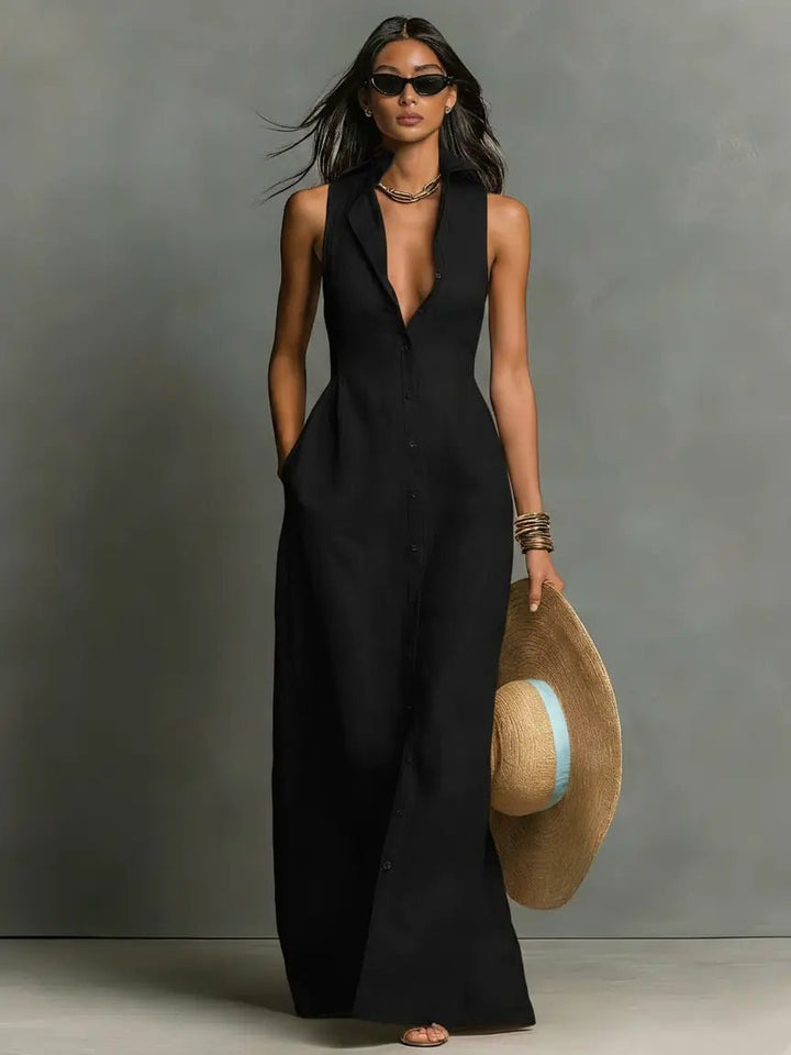 Isla | Women's Sleeveless Linen Maxi Shirt Dress