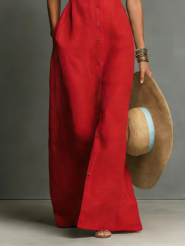 Isla | Women's Sleeveless Linen Maxi Shirt Dress
