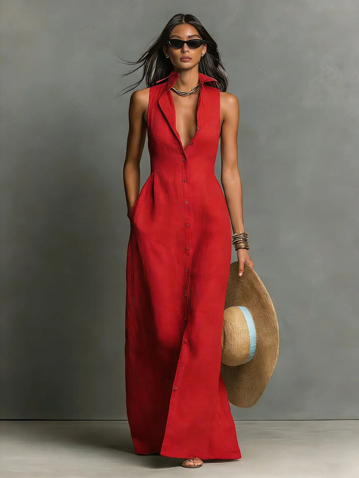 Isla | Women's Sleeveless Linen Maxi Shirt Dress