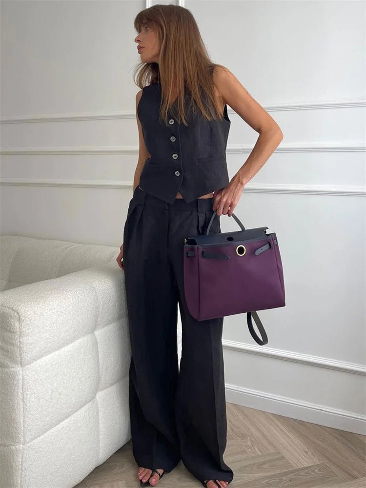 Amelia | Women's Sleeveless Linen Waistcoat Wide-Leg Trouser Set