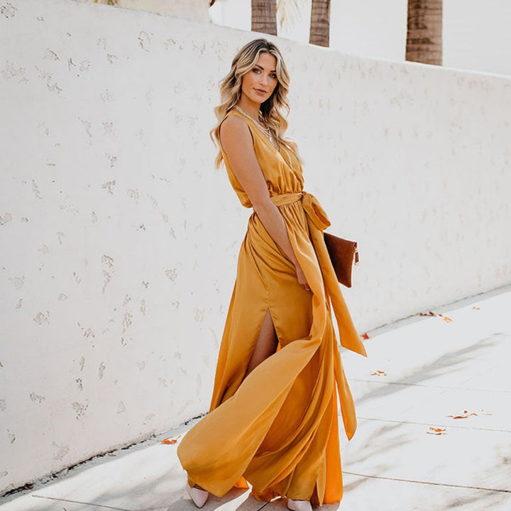 Ivy | Women's Sleeveless Side-Split Tie-Waist Maxi Dress