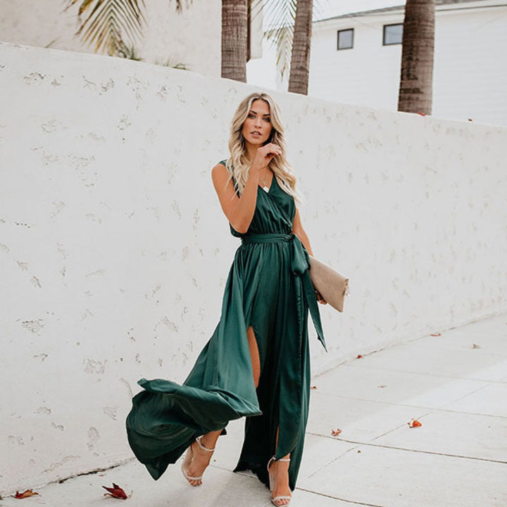 Ivy | Women's Sleeveless Side-Split Tie-Waist Maxi Dress