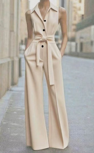 Grace | Women's Sleeveless Wide-Leg Button-Front Belted Jumpsuit