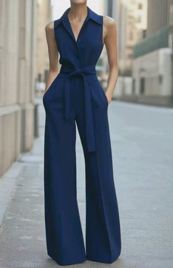 Grace | Women's Sleeveless Wide-Leg Button-Front Belted Jumpsuit