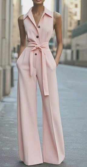 Grace | Women's Sleeveless Wide-Leg Button-Front Belted Jumpsuit