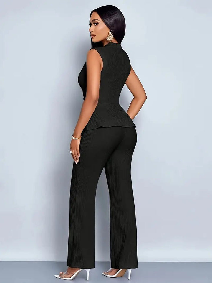 Sophie | Women's Sleeveless Wrap Peplum Top Flared Trousers Two-Piece Set