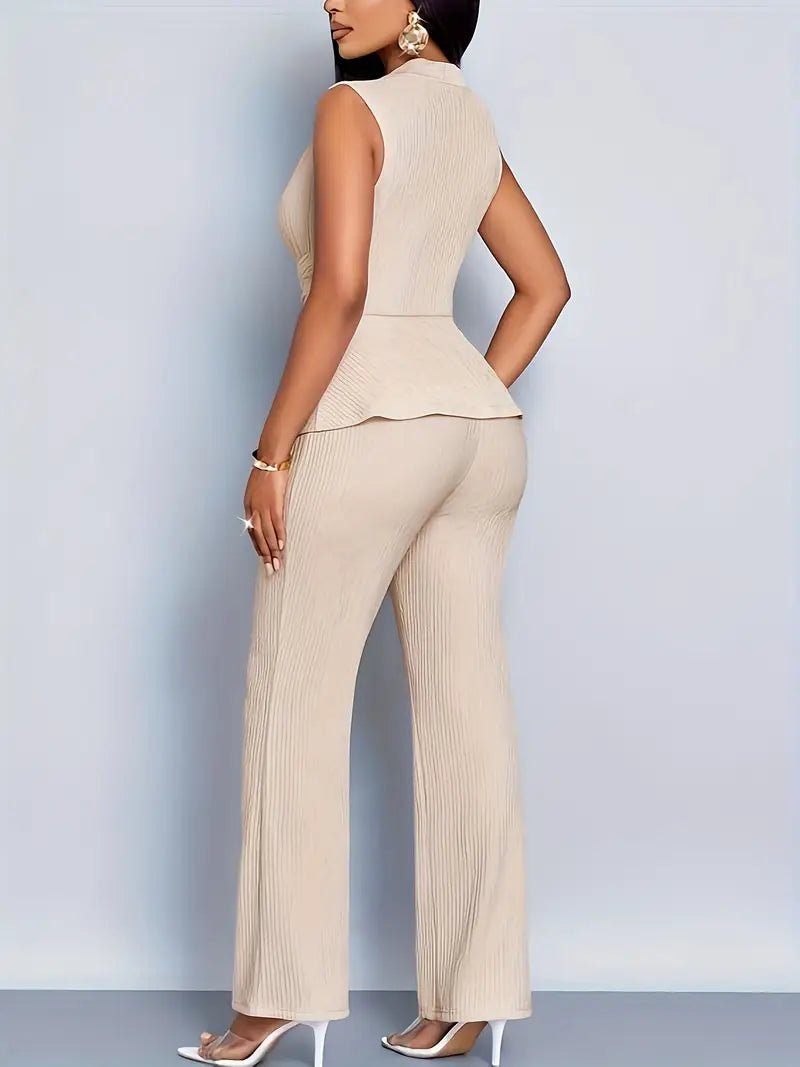 Sophie | Women's Sleeveless Wrap Peplum Top Flared Trousers Two-Piece Set