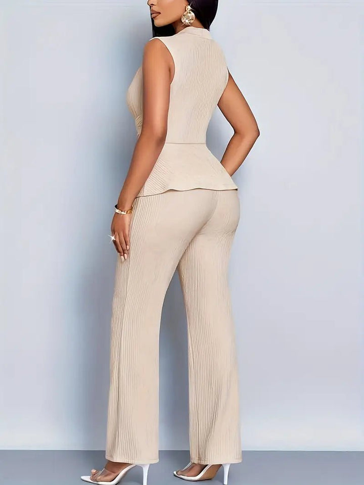 Sophie | Women's Sleeveless Wrap Peplum Top Flared Trousers Two-Piece Set