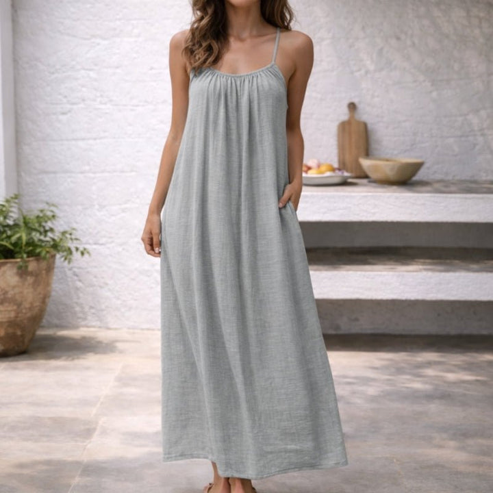 Isla | Women's Spaghetti Strap Loose-Fit Linen Maxi Dress Pockets