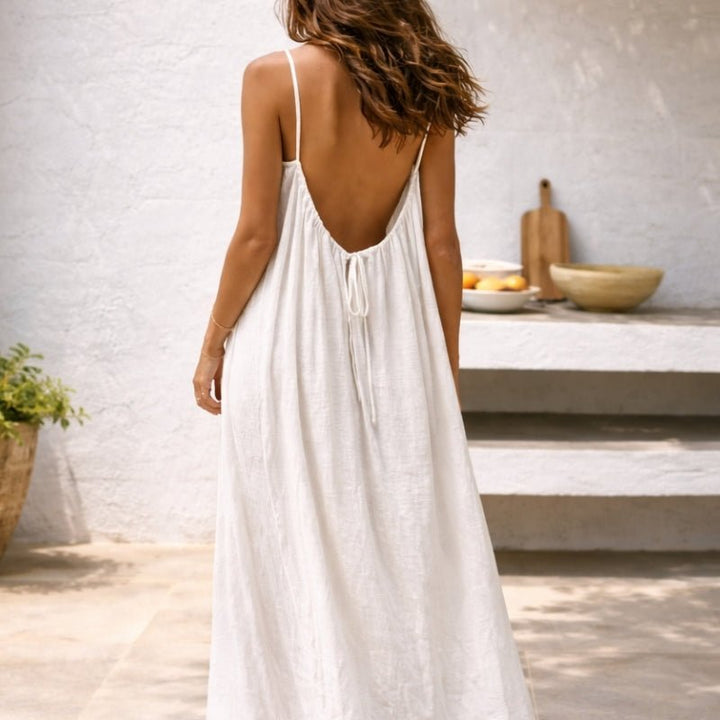 Isla | Women's Spaghetti Strap Loose-Fit Linen Maxi Dress Pockets