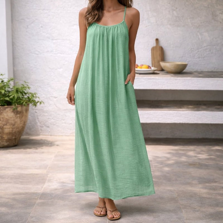 Isla | Women's Spaghetti Strap Loose-Fit Linen Maxi Dress Pockets