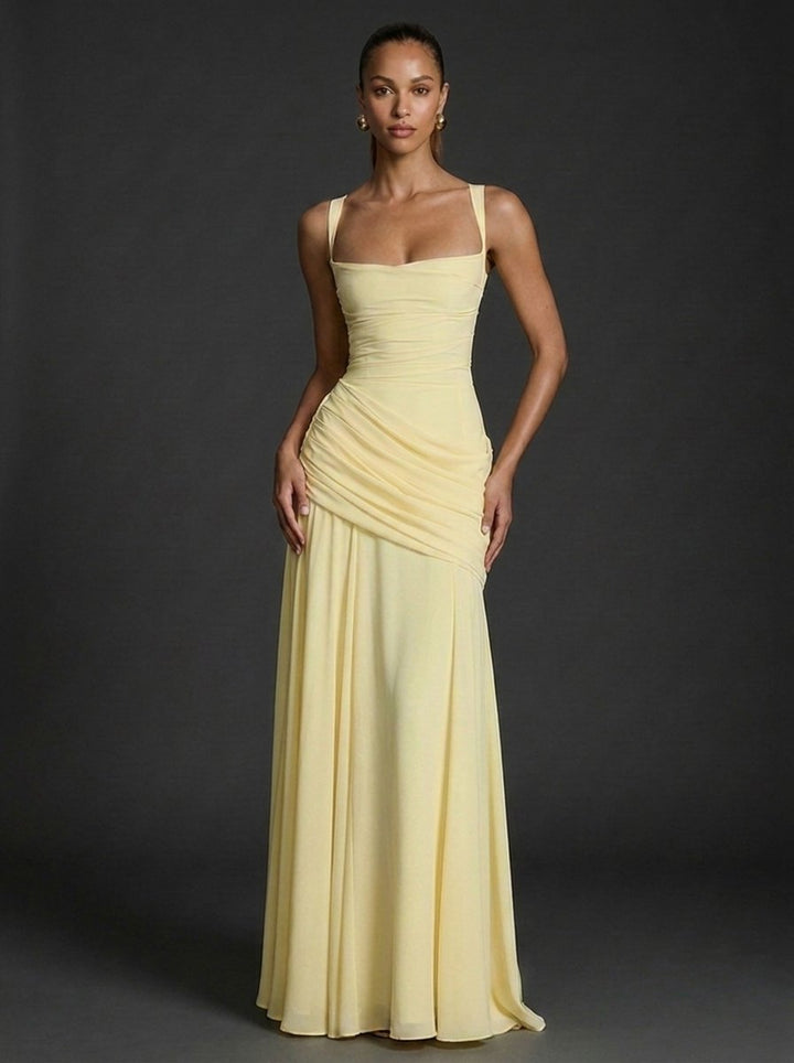 Lily | Women's Square-Neck Sleeveless Ruched Maxi Wedding Guest Dress
