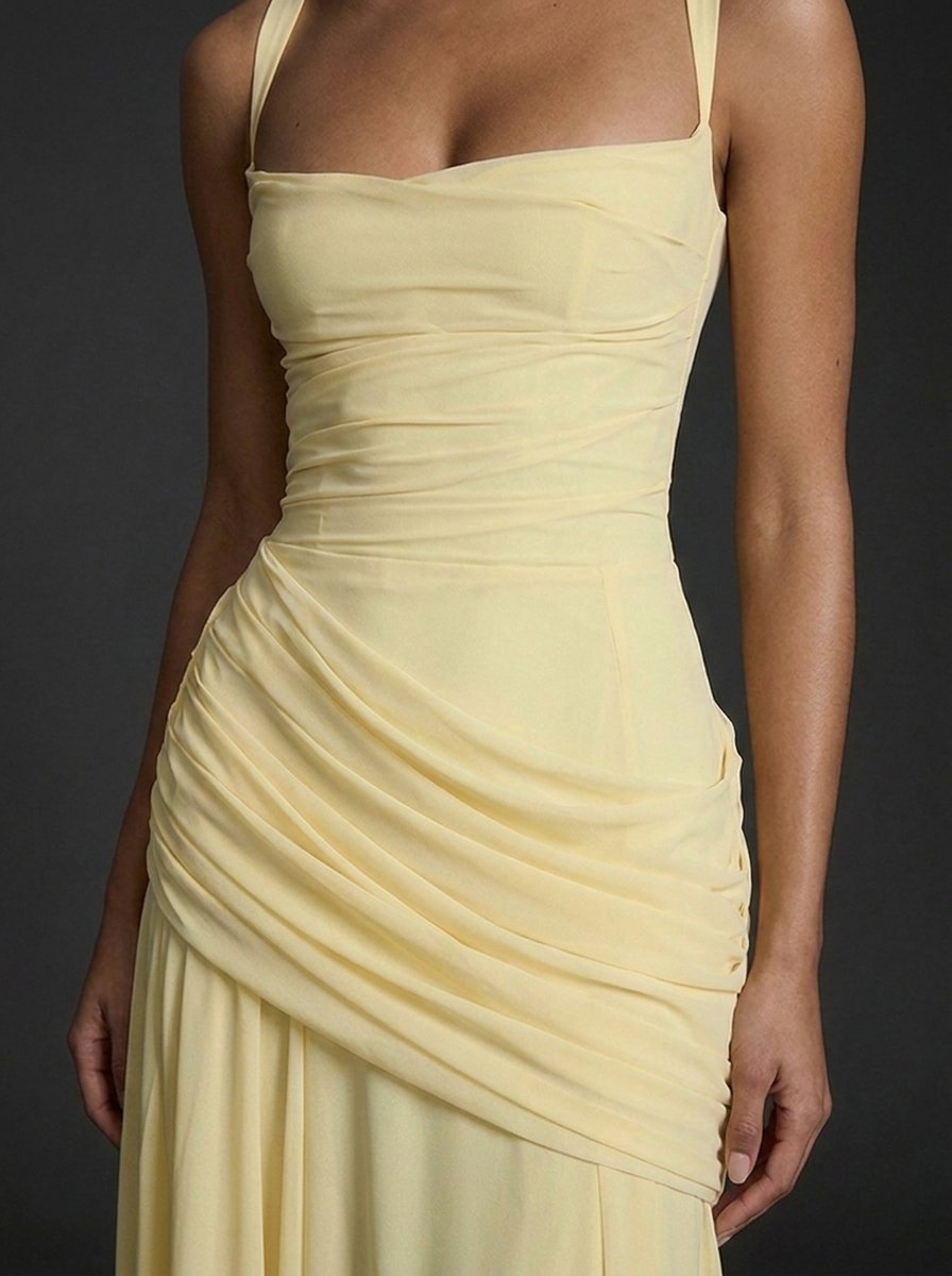 Lily | Women's Square-Neck Sleeveless Ruched Maxi Wedding Guest Dress