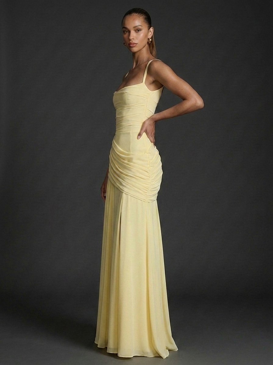 Lily | Women's Square-Neck Sleeveless Ruched Maxi Wedding Guest Dress