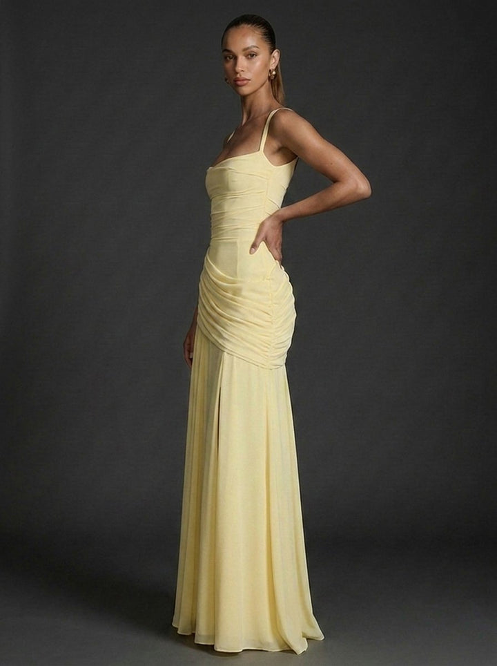 Lily | Women's Square-Neck Sleeveless Ruched Maxi Wedding Guest Dress